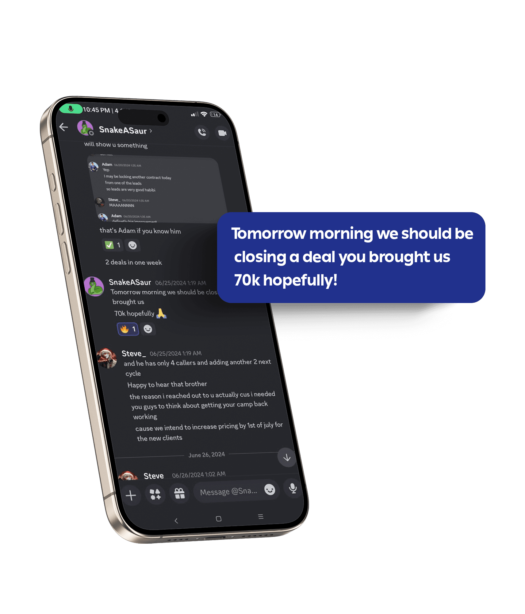 Client message to The Dial Force about closing a ~$70k deal from delivered leads